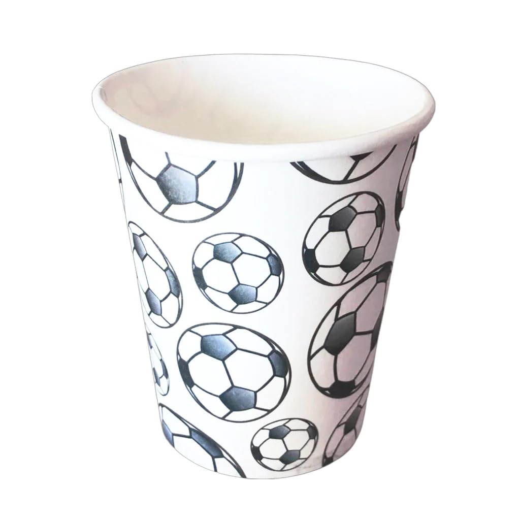 Wanna Party Soccer Themed 9oz Paper Cups - Pack of 8 | Soccer Party Supplies & Football Party Decorations for Game Day Celebrations, Birthday Parties & Sports Events