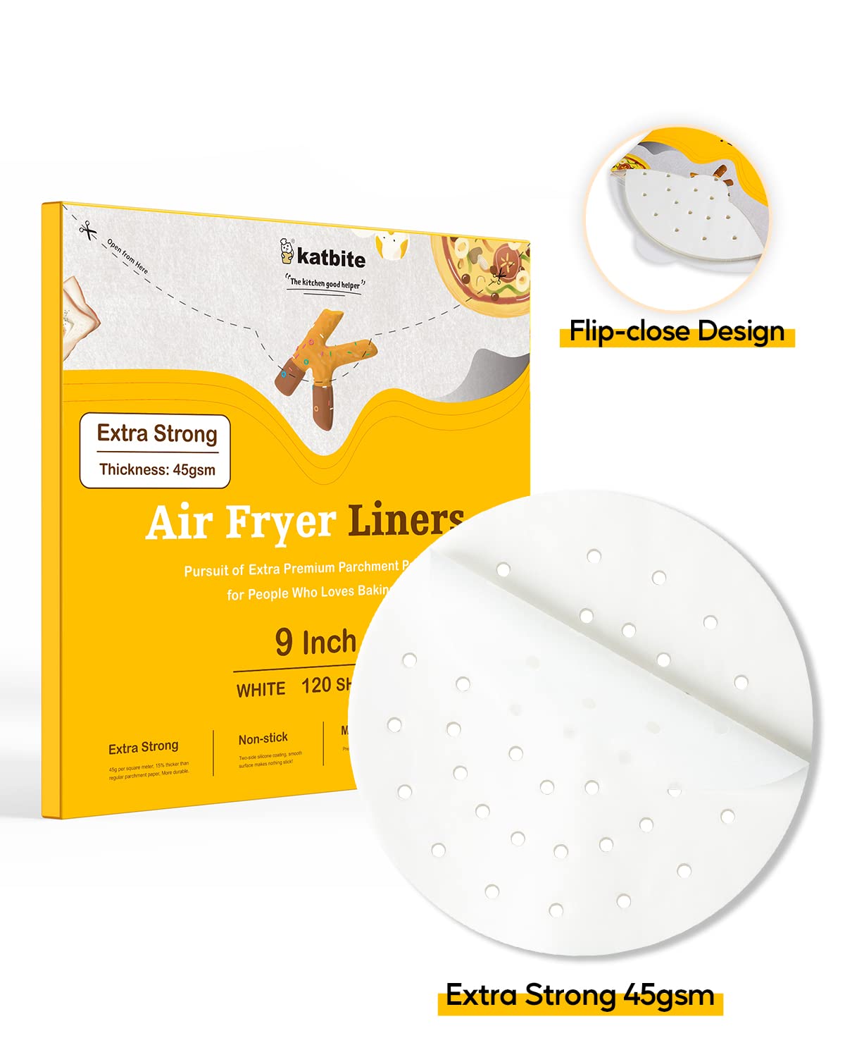 Katbite 9 Inch Air Fryer Parchment Paper - 120Pcs Non-Stick Perforated Liners for Air Fryer & Bamboo Steamer | Perfect for Healthy Cooking, Crispy Fries, Steamed Dumplings & More