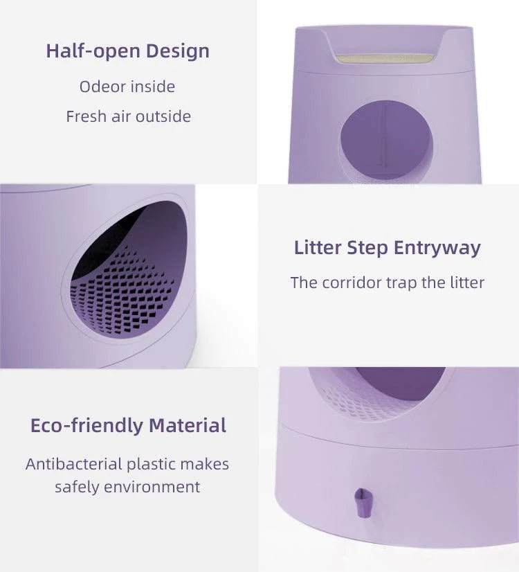 XL Castle 2-in-1 Front Entry Cat Litter Box with Scratch Basin - Large Enclosed Litter Box for Cats, Odor Control & Privacy - Perfect for Small Spaces & Multi-Cat Homes (Lilac)