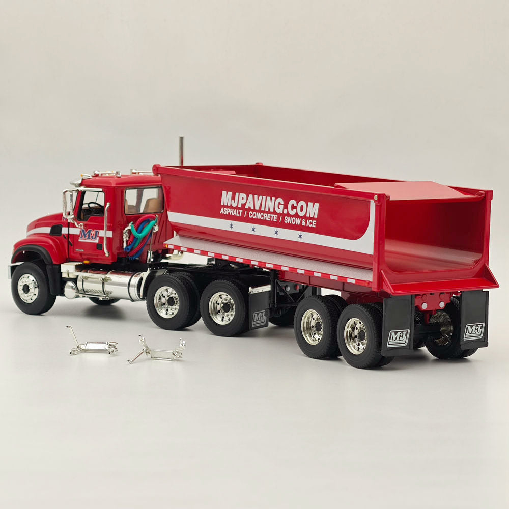 1:34 Scale Mack Granite & Round End Dump Trailer Diecast Model Truck - Collectible Construction Vehicle for Display & Play - Perfect for Construction Enthusiasts & Model Collectors