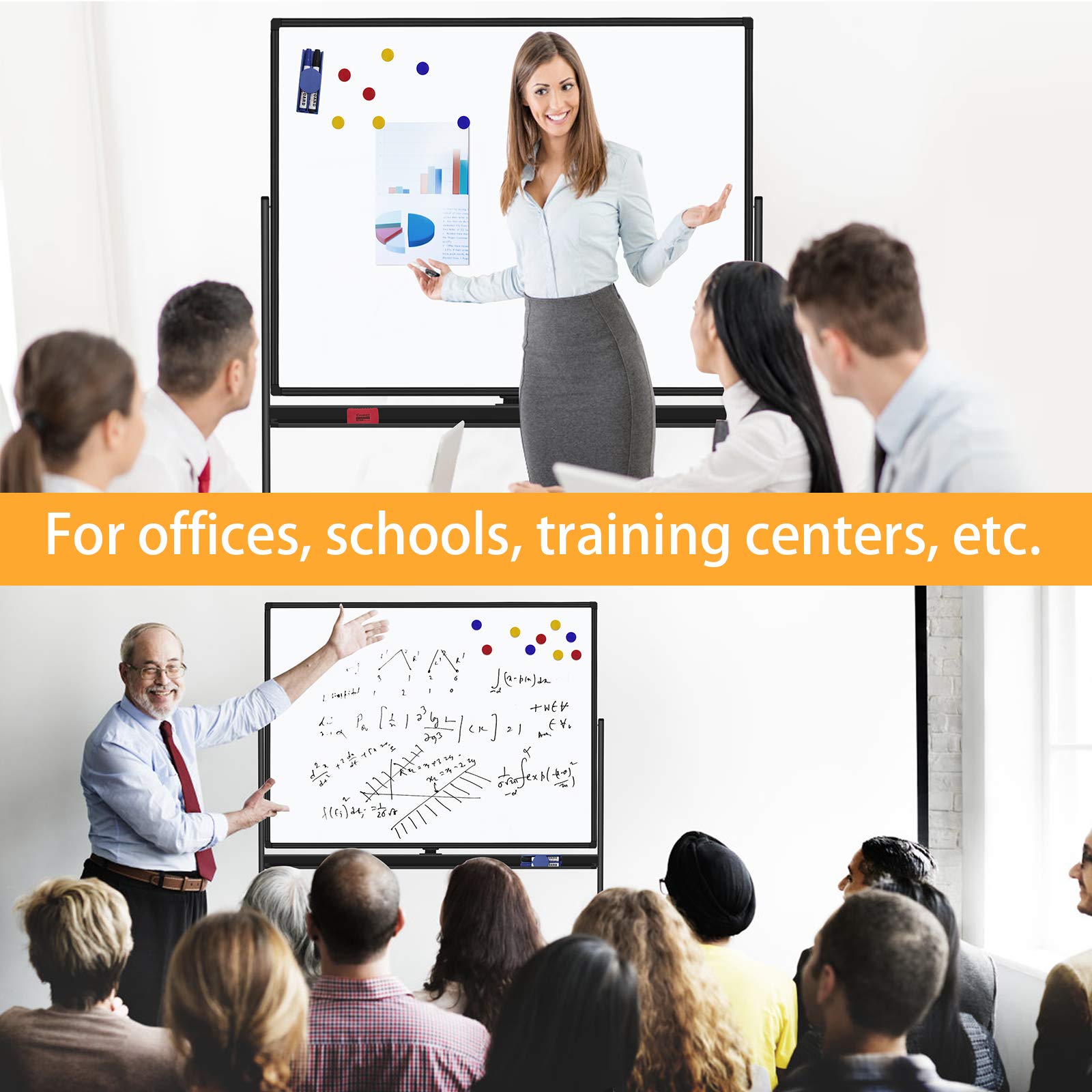 48x36 Inch Mobile Double-Sided Magnetic Dry Erase Whiteboard on Wheels - Commercial Rolling Whiteboard with Sturdy Stand for Home Office School & Conference Rooms | Perfect for Presentations, Classrooms & Team Brainstorming