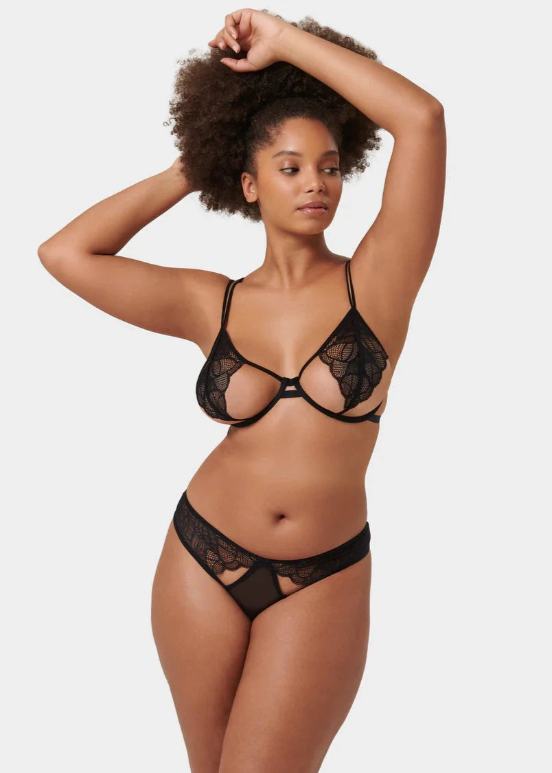 Emerson Black Open Cup Lace Bra - Sexy Comfortable Underwire Lingerie for Women | Perfect for Date Night, Wedding & Special Occasions