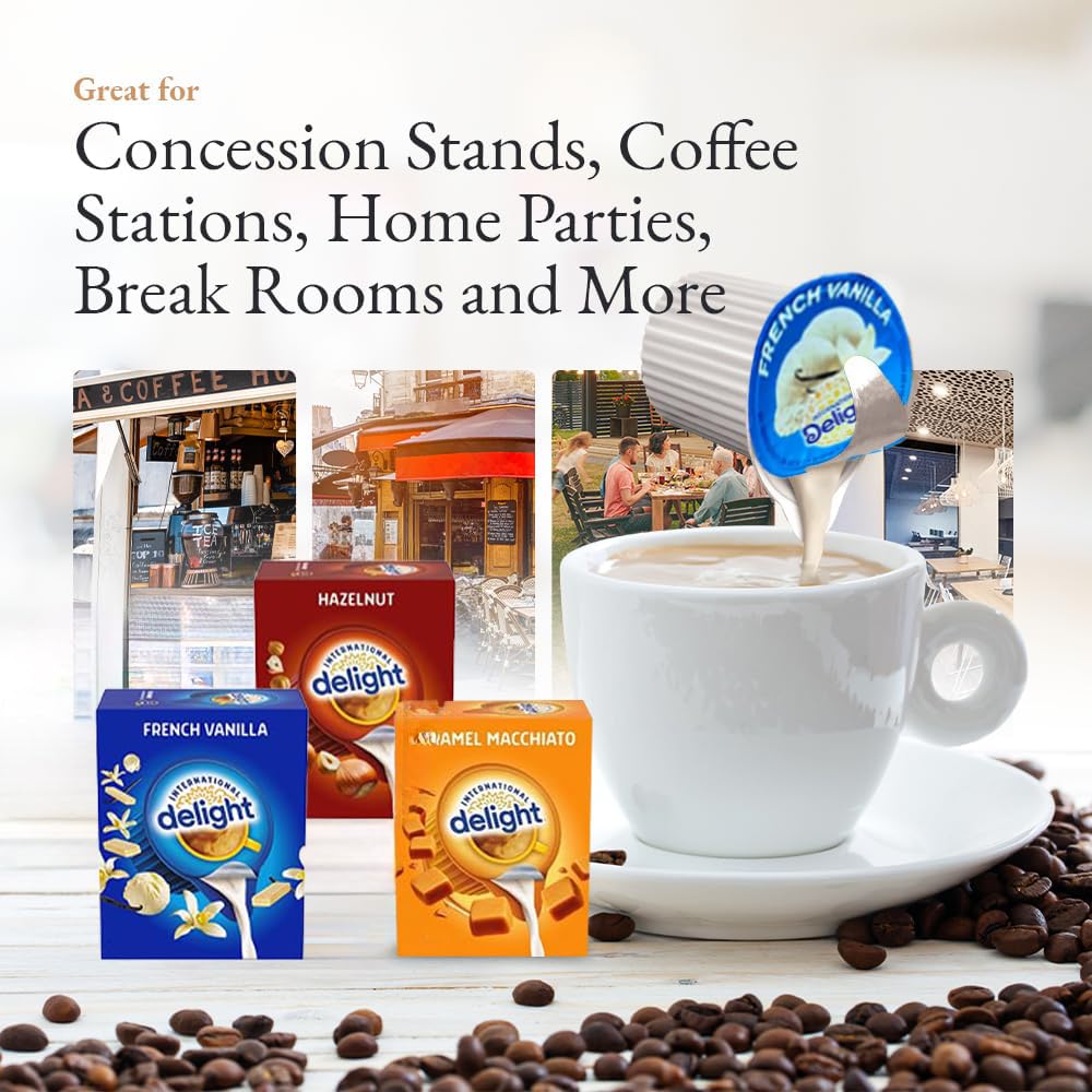 International Delight Non-Dairy Coffee Creamer Liquid Singles - 100 Count Variety Pack (French Vanilla, Hazelnut, Original) - Perfect for Home, Office, Coffee Shops & Gifts - Dairy Free Coffee Enhancer for Hot & Iced Beverages