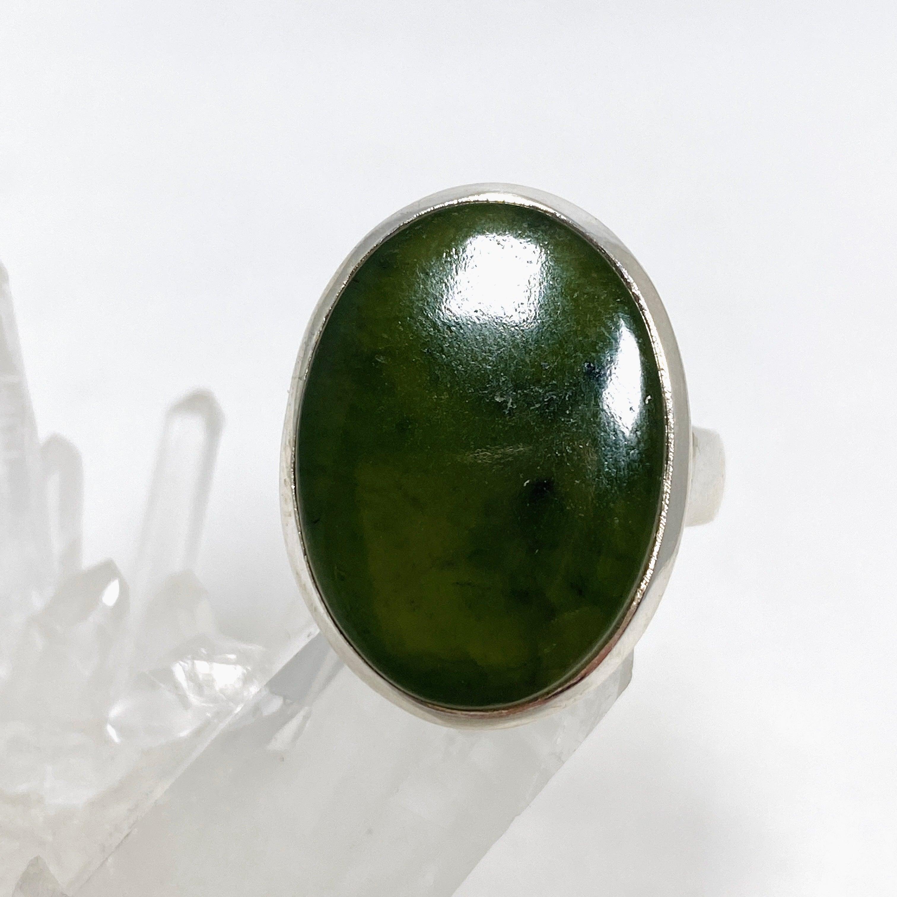 Siberian Jade Nephrite Oval Ring - Size 10 - Natural Stone Jewelry for Women - Perfect for Weddings, Parties & Everyday Elegance