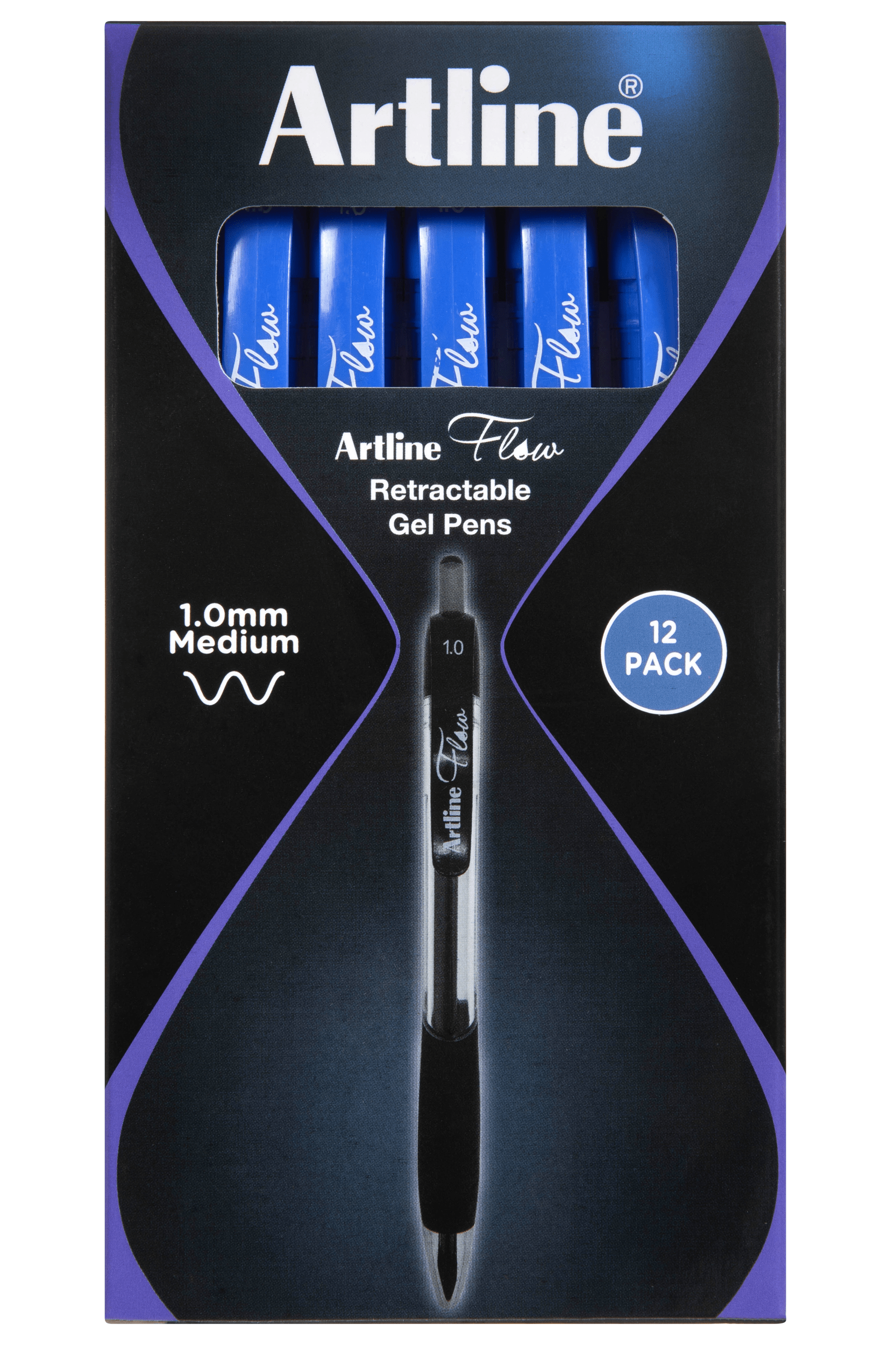 Artline Flow Retractable Ballpoint Pens - 12 Pack Blue Ink Pens for Smooth Writing | Perfect for Office, School & Home Use
