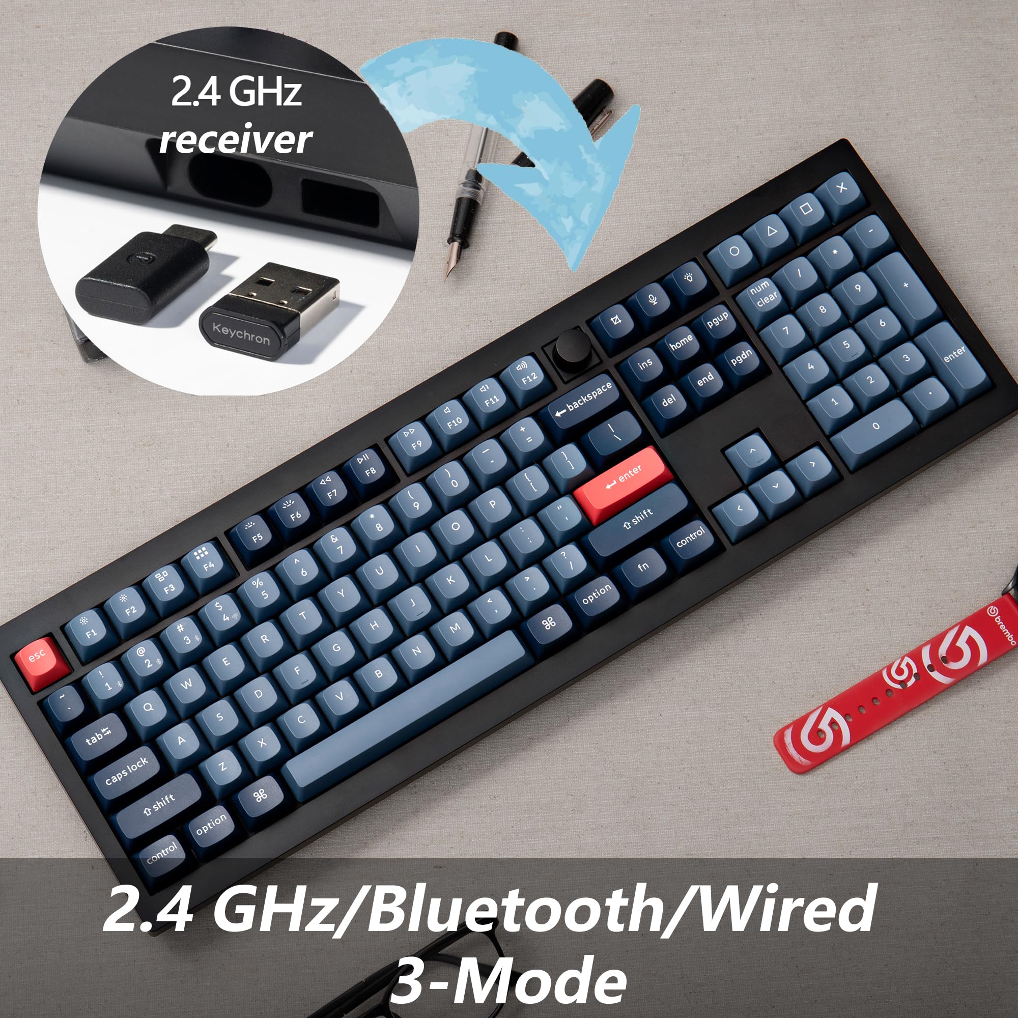 Keychron V6 Max Wireless Custom Knob Mechanical Keyboard - QMK/VIA Programmable, Bluetooth 5.1/2.4GHz/Wired RGB, Hot-Swappable Gateron Jupiter Brown Switch, Compatible with Mac & Windows - Perfect for Gaming, Coding & Office Work