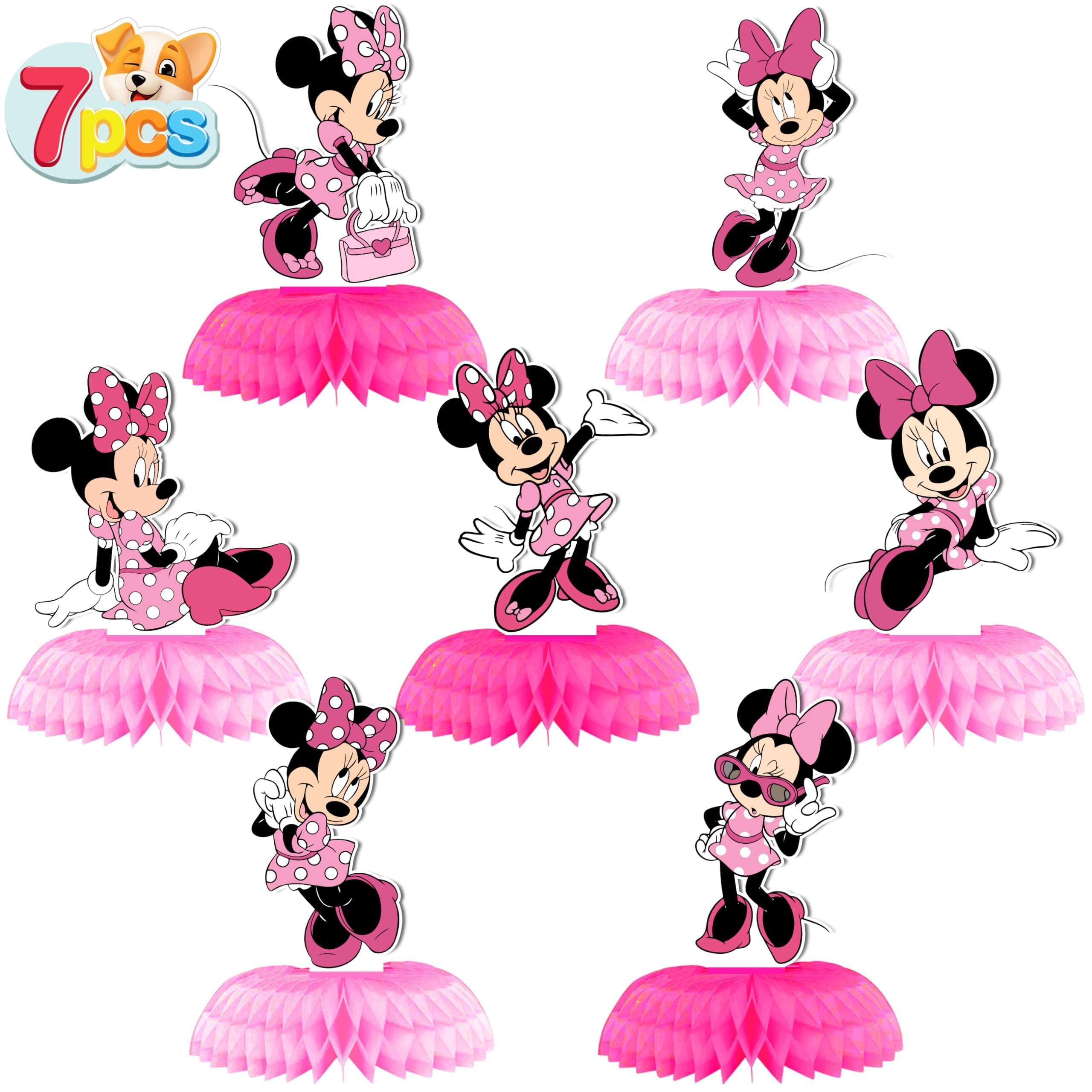 Minnie Mouse Birthday Party Decorations - 7Pcs Double Sided Honeycomb Centerpieces for Table Decor | Perfect for Kids Birthday Parties, Baby Showers & Disney Themed Events