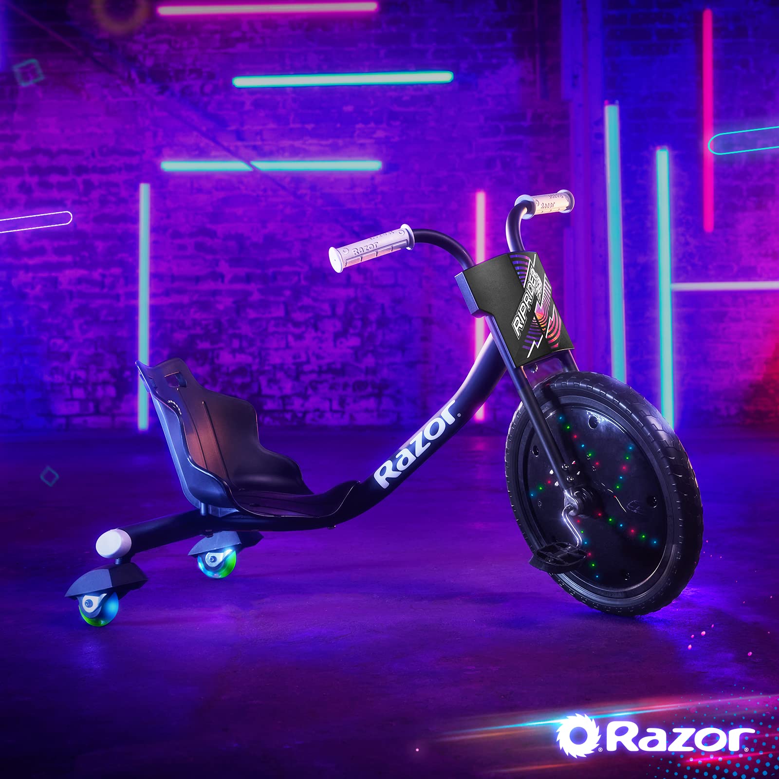 Razor RipRider 360 Lightshow Drifting Tricycle for Kids - Black - 3-Wheel Scooter with LED Light Show - Perfect for Outdoor Play, Backyard Fun & Neighborhood Rides