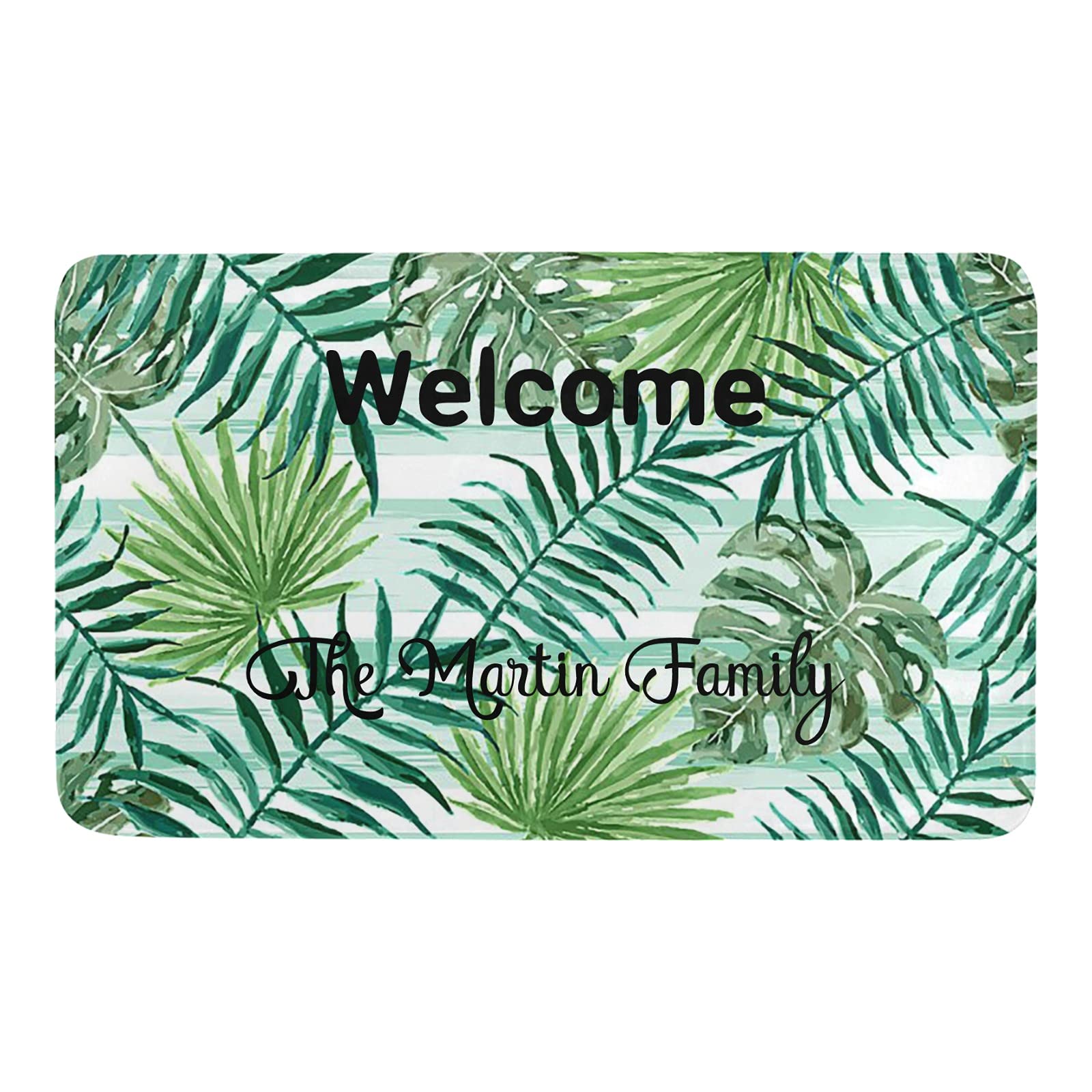 Custom Personalized Doormat with Retro Green Palm Design - Indoor/Outdoor Welcome Mat for Pets & Home Decor - 30