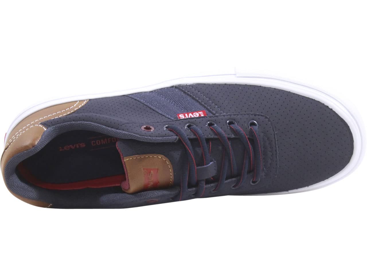 Levi's Men's Lancer Low Top Sneakers - Navy & Burgundy Perforated Lace-Up Shoes Size 7 | Casual Walking & Everyday Wear for Men