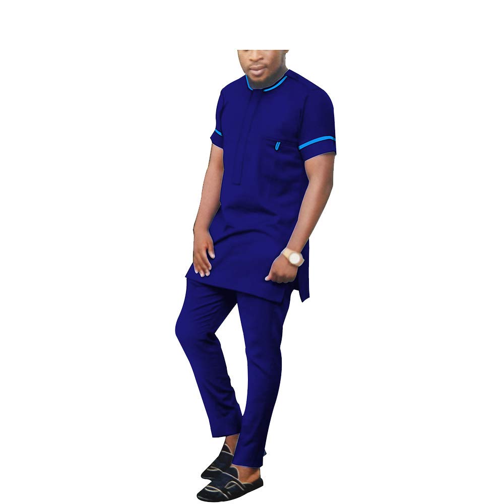 **African Dashiki Tracksuit for Men - Short Sleeve Blouse & Pants Set with Pockets - Plus Size Casual Wear for Street Style & Festivals**