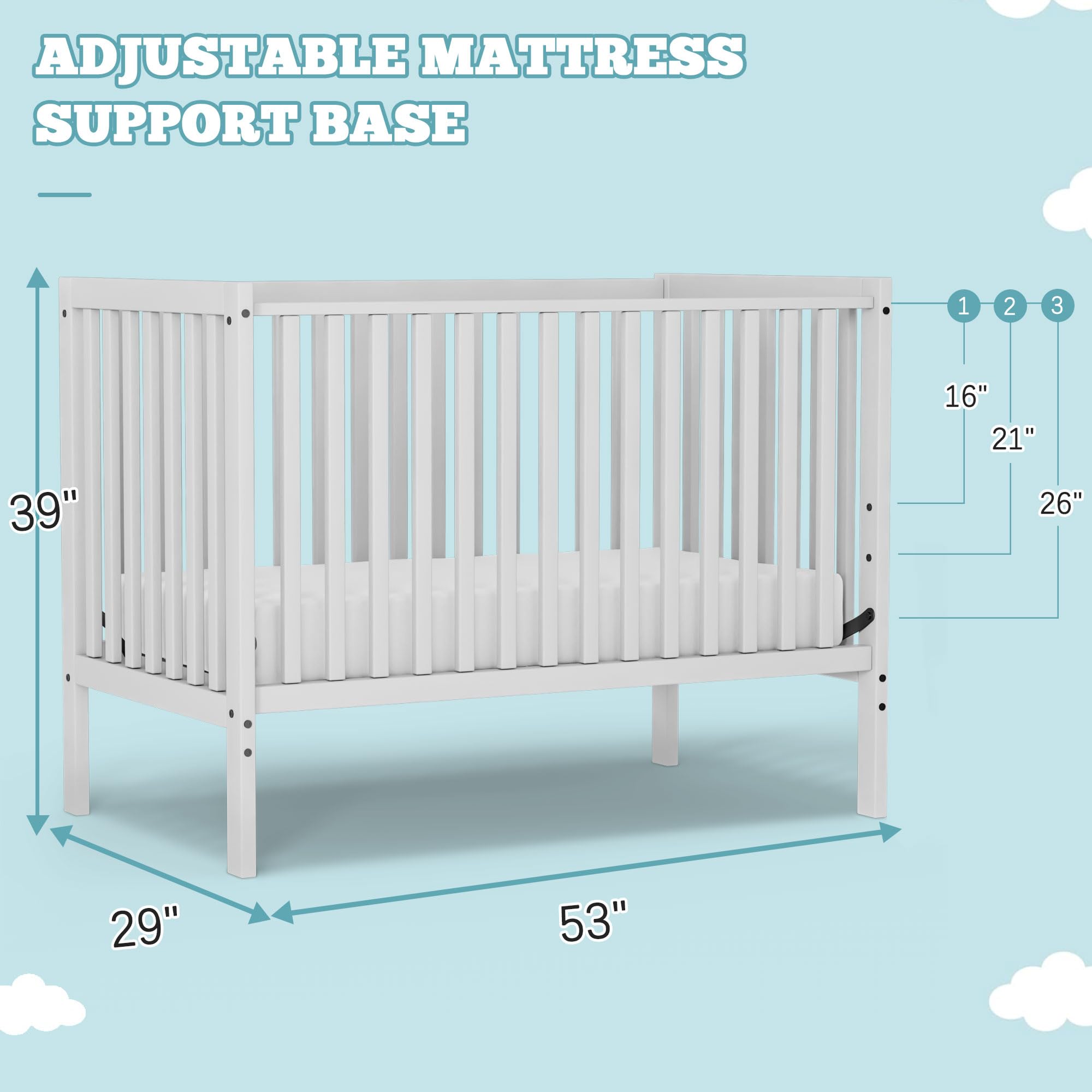 5-in-1 Convertible Baby Crib to Toddler Bed - Sustainable Natural Pinewood Nursery Furniture with Non-Toxic Finish - White | Safe & Stylish Crib for Newborns, Infants & Toddlers | Perfect for Small Spaces & Modern Nurseries