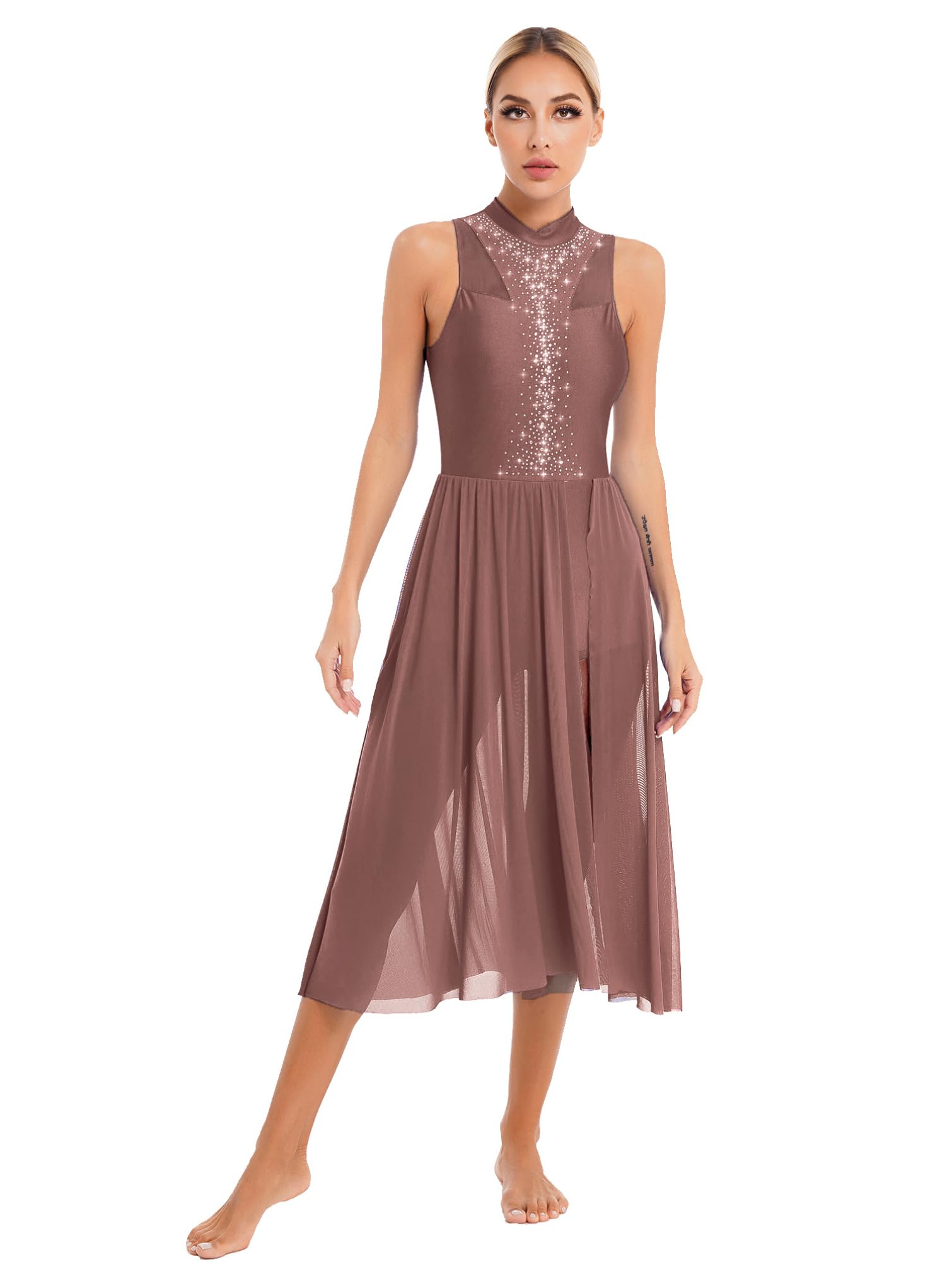 Women's Shiny Sequin Lyrical Dance Dress - Contemporary Modern Ballet Leotard with Flowy Design for Performances, Recitals, and Competitions