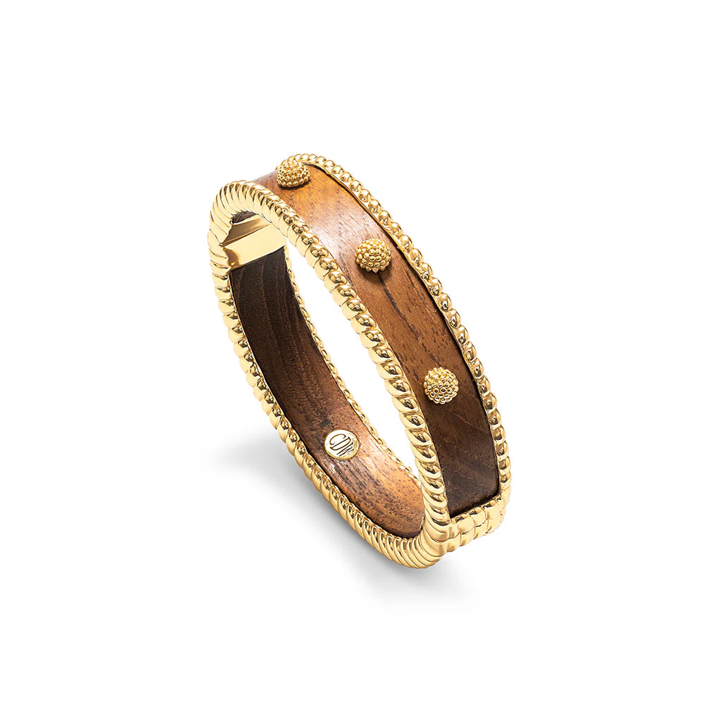 Capucine De Wulf Small Hinged Teak Wood Berry Bangle Bracelet for Women - Elegant Boho Jewelry Gift for Everyday Wear & Special Occasions