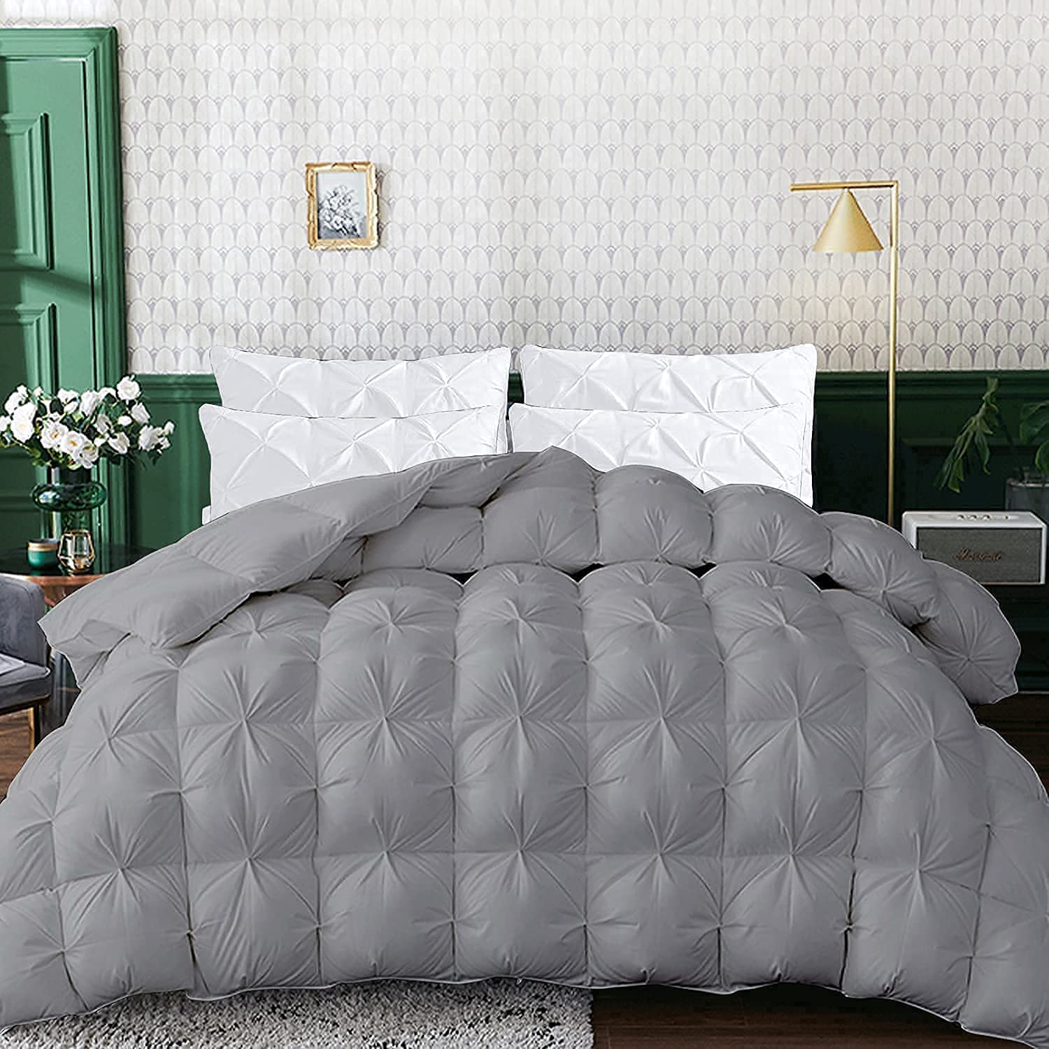 1 PC Baffle Box Pinch Pleated Comforter - 100% Egyptian Cotton 500 GSM Down Alternative Duvet Insert with 4 Corner Tabs | Fluffy & Cozy Cloud-Like Comfort | Full/Queen Size | Perfect for All-Season Bedding, Guest Rooms & Luxury Hotels