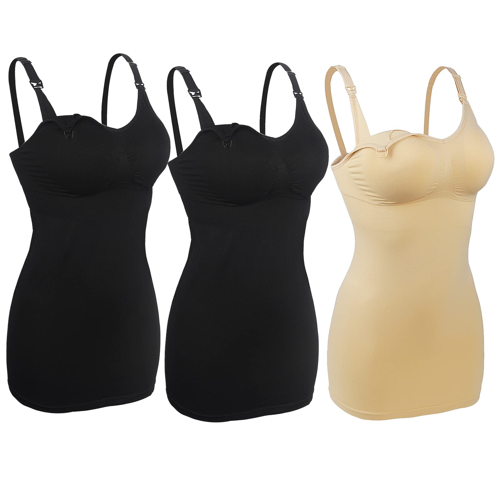 3Pcs Women's Maternity Nursing Tank Tops with Built-in Bra - Adjustable Straps for Breastfeeding Comfort | Perfect for Pregnancy, Nursing & Everyday Wear