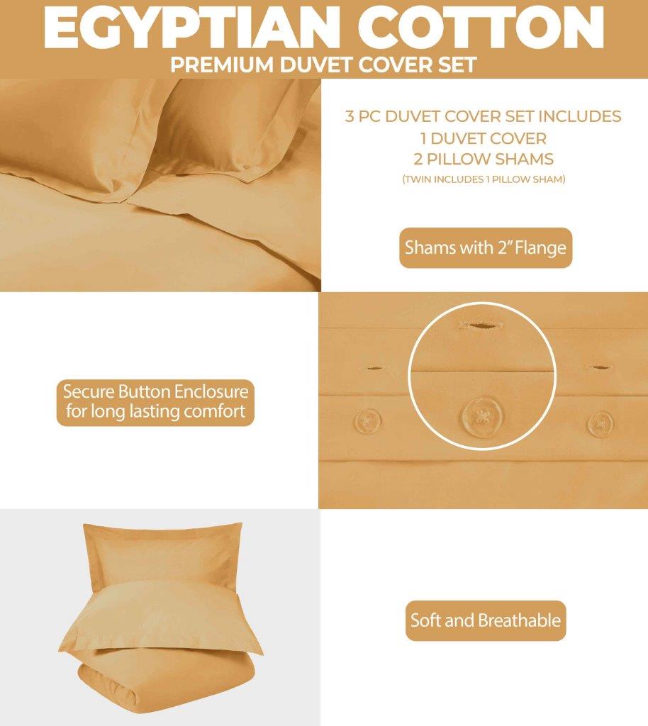 Premium 100% Egyptian Cotton Duvet Cover Set - 300 Thread Count, Breathable & Soft Bedding for All Seasons - Perfect for Master Bedroom, Guest Room & Luxury Hotels
