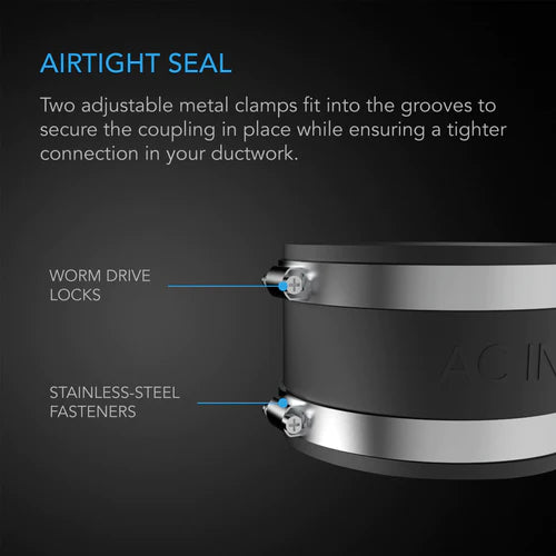 AC Infinity Noise Reduction Clamp & Coupler - Sound Dampening Duct Connector for HVAC, Grow Tents & Home Ventilation Systems - Reduce Vibration & Airflow Noise