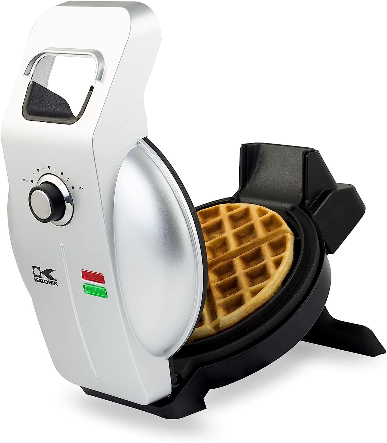 Kalorik Mess-Free Easy Pour Waffle Maker - Non-Stick Belgian Waffle Iron with Drip Tray - Perfect for Breakfast, Brunch & Family Gatherings
