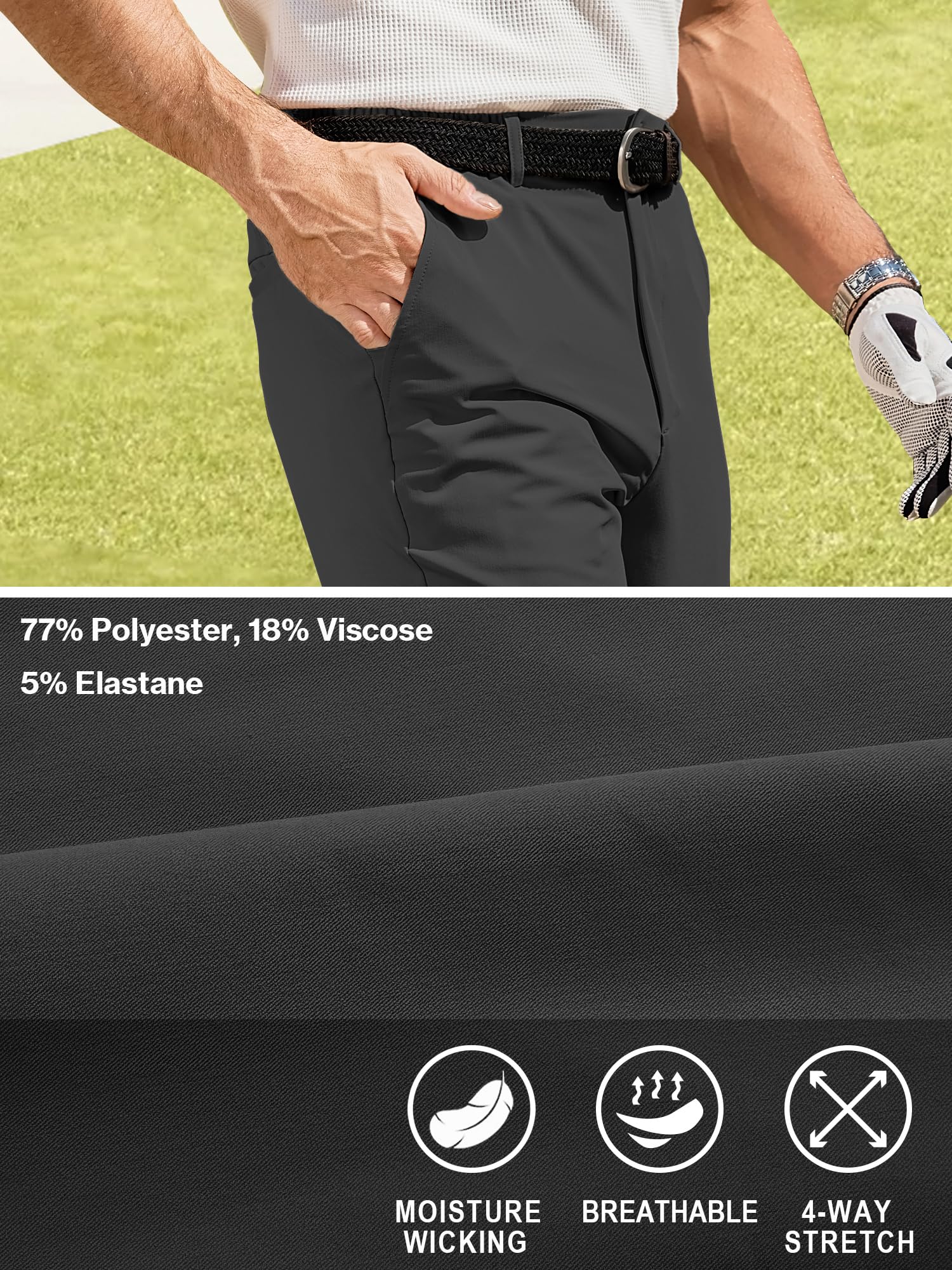 Comdecevis Men's Slim Fit Stretch Dress Pants - Business Casual & Golf Pants with Expandable Waist - Perfect for Office, Weddings & Outdoor Activities