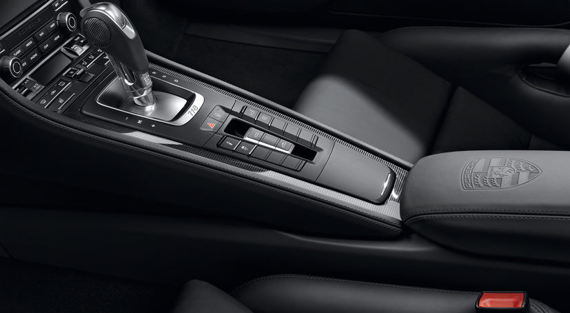 Porsche Tequipment 982 718 Boxster & Cayman Carbon Fiber Center Console Trim - Premium Interior Upgrade for Sports Car Enthusiasts | Perfect for Racing & Luxury Driving Experience