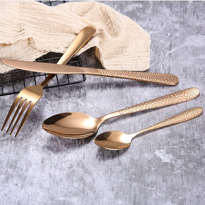 24-Piece Rose Gold Silverware Flatware Cutlery Set - Elegant Stainless Steel Dinnerware with Forks, Knives & Spoons for Wedding, Party & Home Dining (Plastic Handle, Dishwasher Safe)