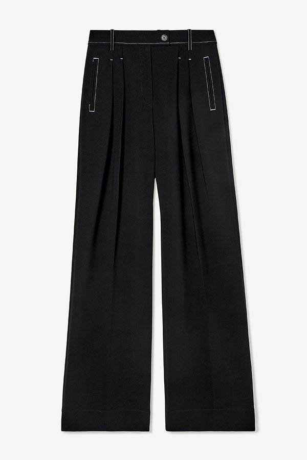 Bia Pleated Trousers for Women - High Waist Everyday Crepe Pants with Topstitch Detail - Comfortable Office Work Pants - Black - Perfect for Business Casual & Professional Wear