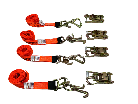 2 Pack of 10' RTJ Diamond Weave Ratchet Straps with Swivel J-Hooks (4 Straps Total) - Heavy Duty Tie Downs for Trucks, Trailers & Cargo Securing