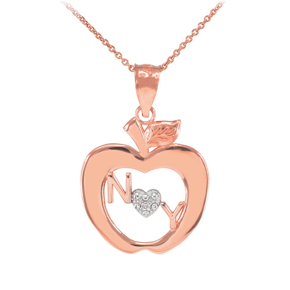 10K Rose Gold New York Big Apple Diamond Pendant Necklace for Women - Elegant NYC Skyline Jewelry Gift for Birthday, Anniversary & Special Occasions