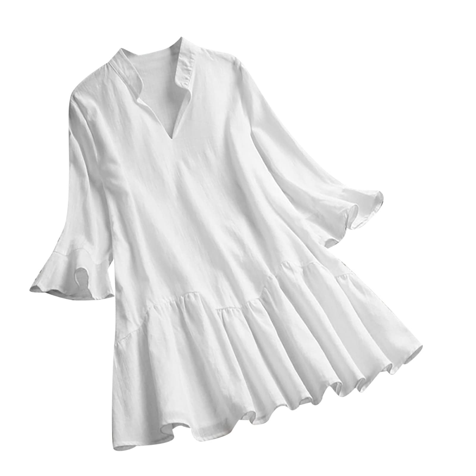 Women's Casual Long Sleeve Smocked Ruffle Blouse - Round Neck Solid Color Button Pullover Tunic Top for Work, Date Night & Everyday Wear