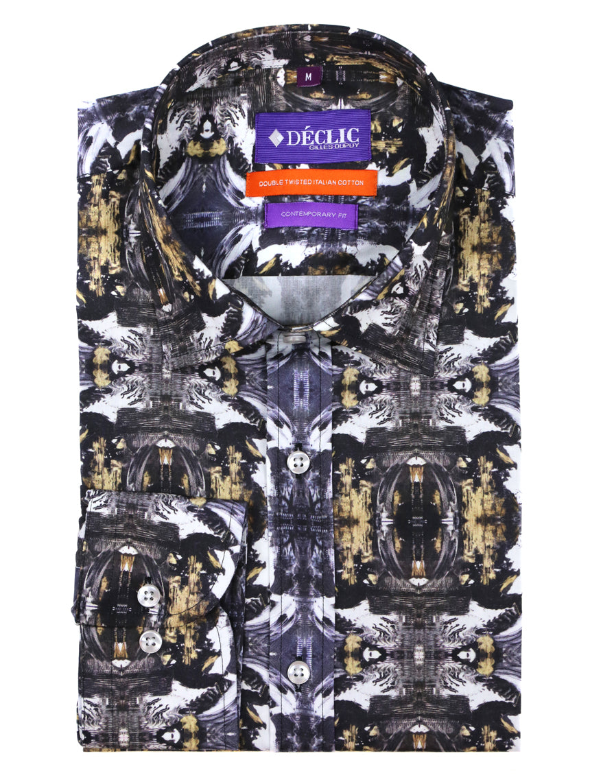 DÉCLIC Abstract Print Shirt for Women - Stylish Casual Blouse with Unique Artistic Design - Perfect for Office, Date Night & Weekend Outfits