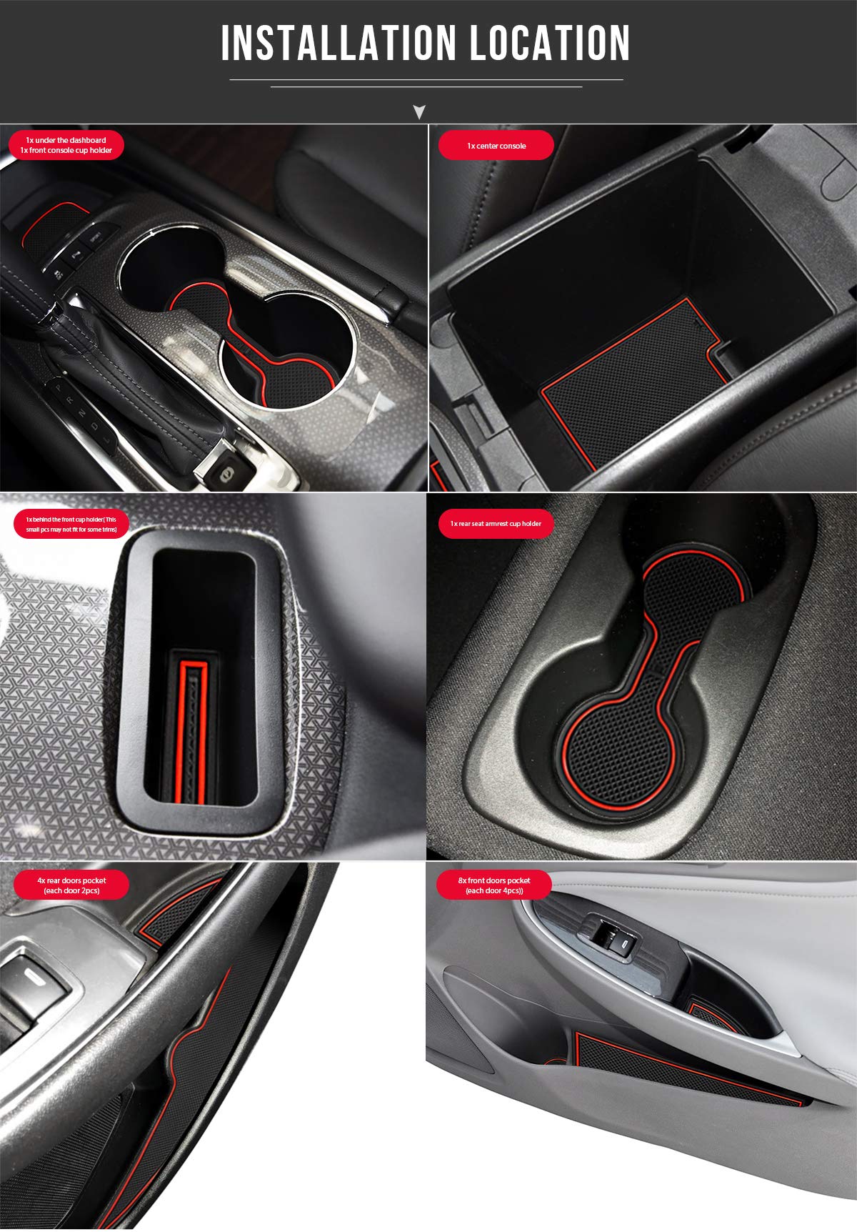 Custom Fit Anti Dust Mats & Trims for Chevy Malibu 2017-2025 - 18pcs Door Pocket Liners, Cup Holder Pads & Console Mats Set (Red) - Perfect for Car Interior Protection & Organization