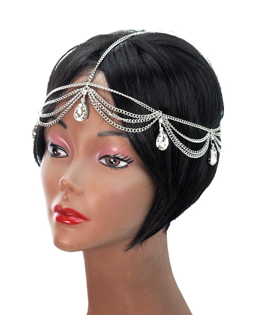 Bohemian Women's Head Chain Jewelry - Silver-Tone Dangling Teardrop Rhinestone Hair Accessories for Festivals, Weddings & Boho Fashion