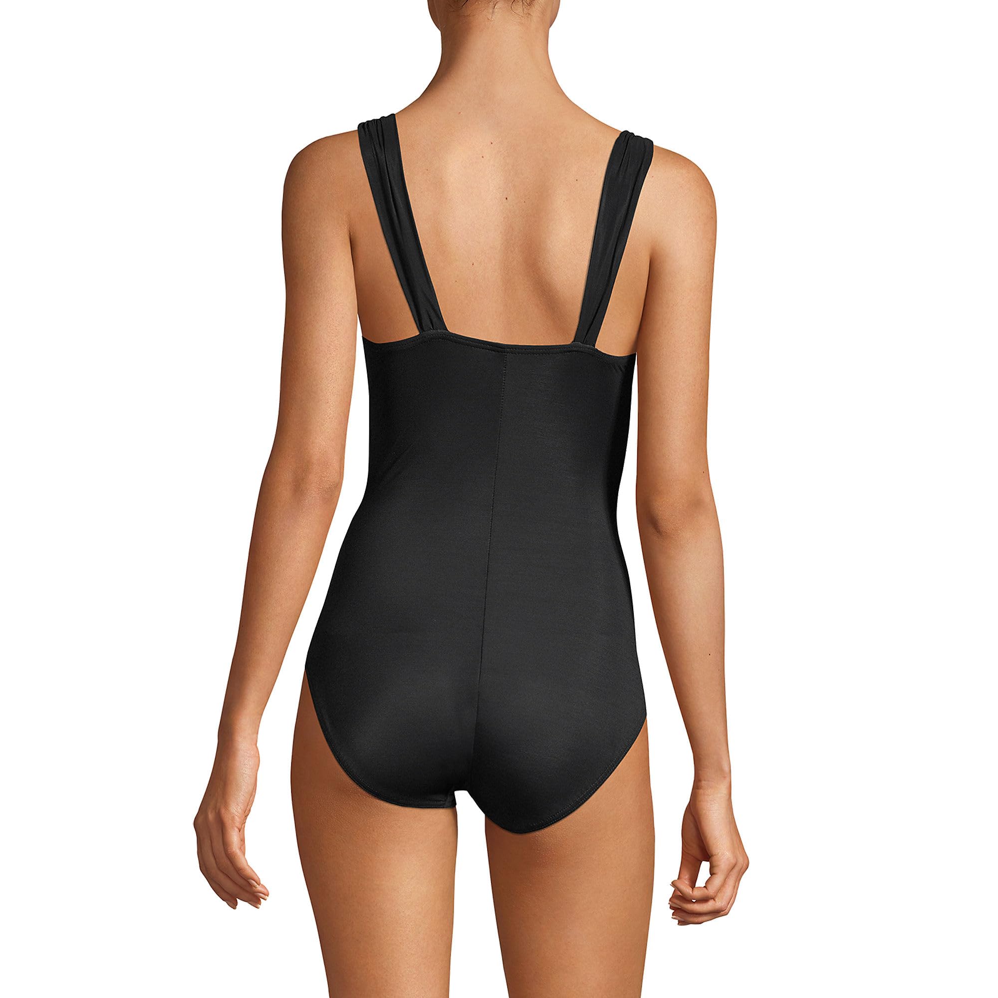 Lands' End Women's Slender Suit Grecian One Piece Swimsuit - Black, Size 6 | Slimming Bathing Suit for Women | Perfect for Pool, Beach & Vacation