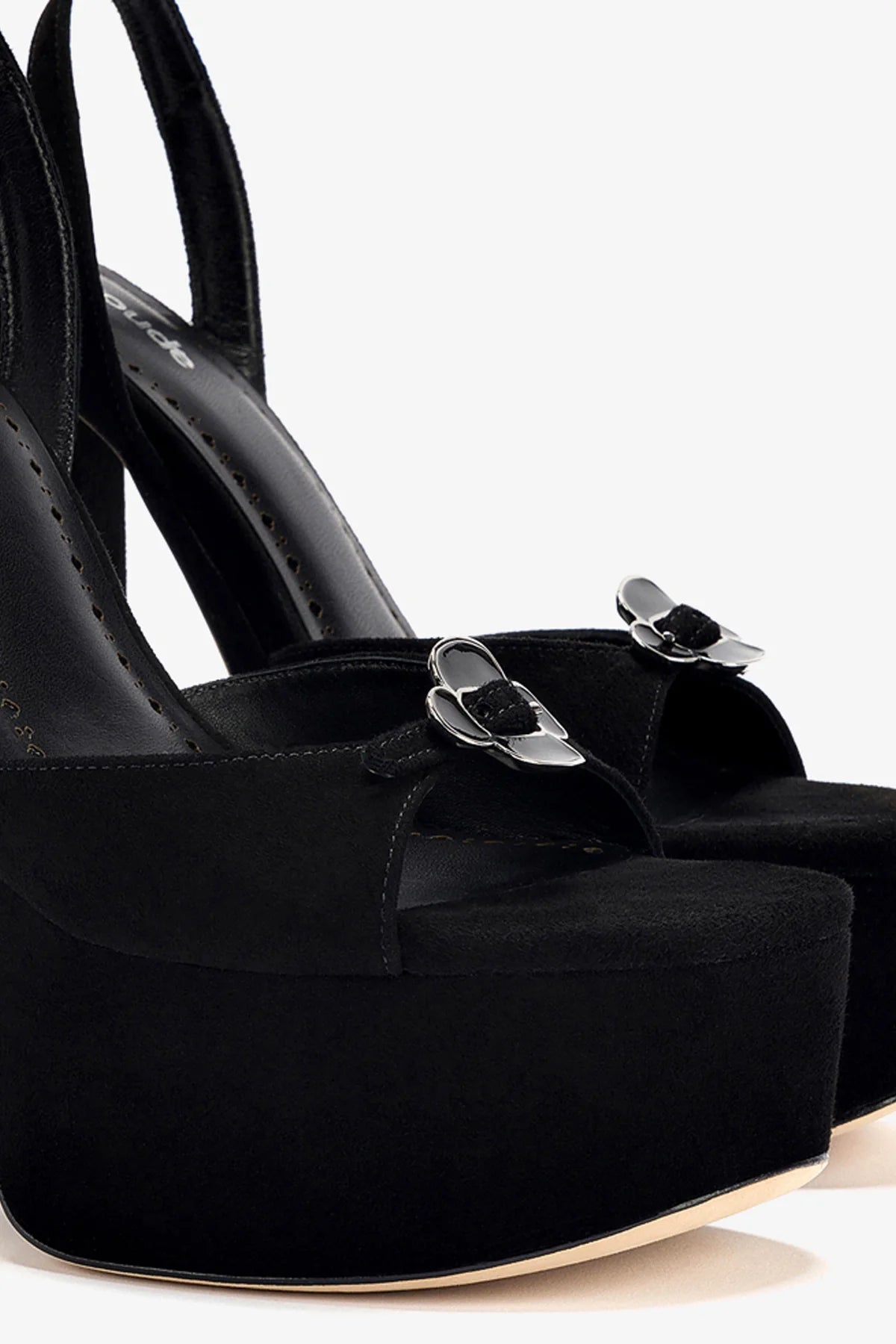 Black Suede Daisy Platform Shoes - Stylish & Comfortable Women's Heels for Parties, Weddings & Night Out