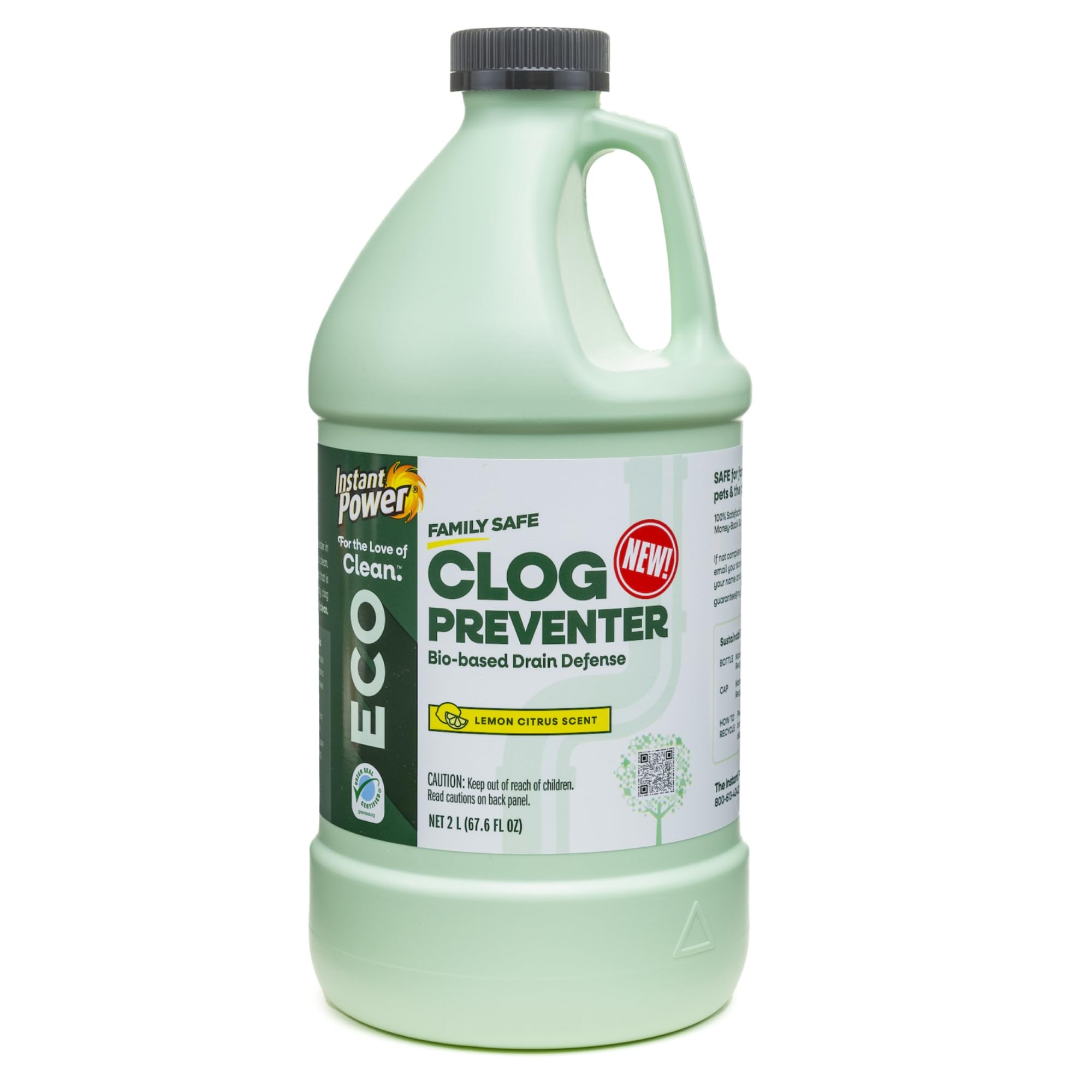 Instant Power Eco Clog Preventer - Enzyme Drain Cleaner & Deodorizer for Sink, Shower, Toilet & Garbage Disposal | Bio-Based Drain Defense | Eliminates Odors & Prevents Clogs | 2 Liters | Perfect for Kitchen, Bathroom & Household Plumbing Maintenance