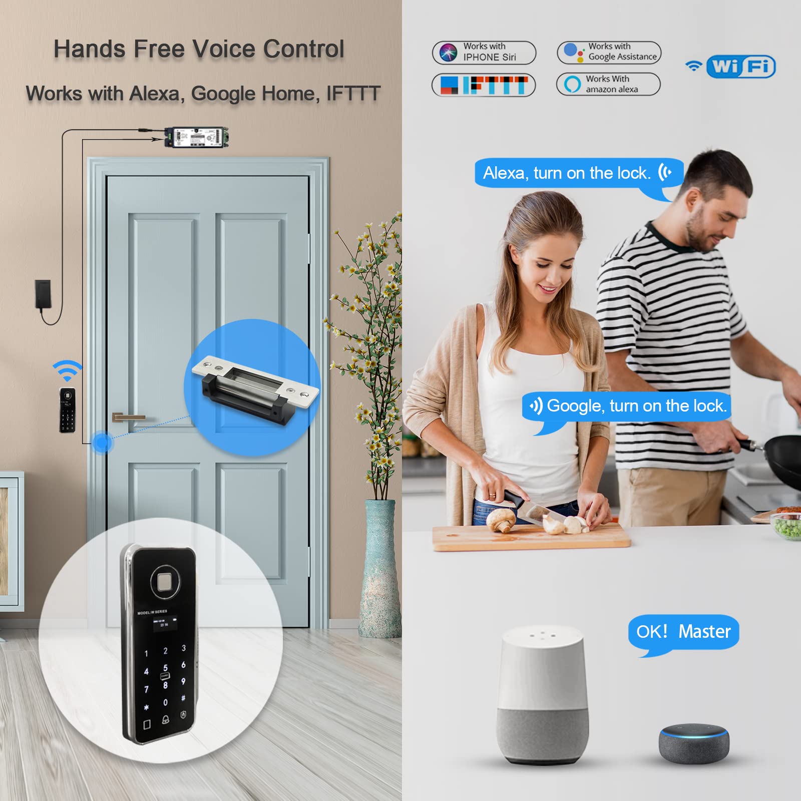 Olideauto Smart WiFi Fingerprint Door Lock Kit - Wireless Access Control System with Keypad, Electric Strike & Fob Key for Home & Office Security | Easy Installation & Remote Access