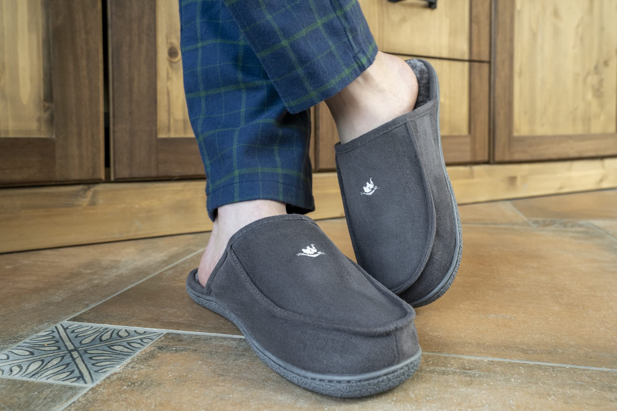 **Men's Memory Foam Slippers - Suede Plush Lined Indoor/Outdoor Clogs - Orthotic Support House Shoes for Comfort & Relaxation at Home, Office, or Travel**
