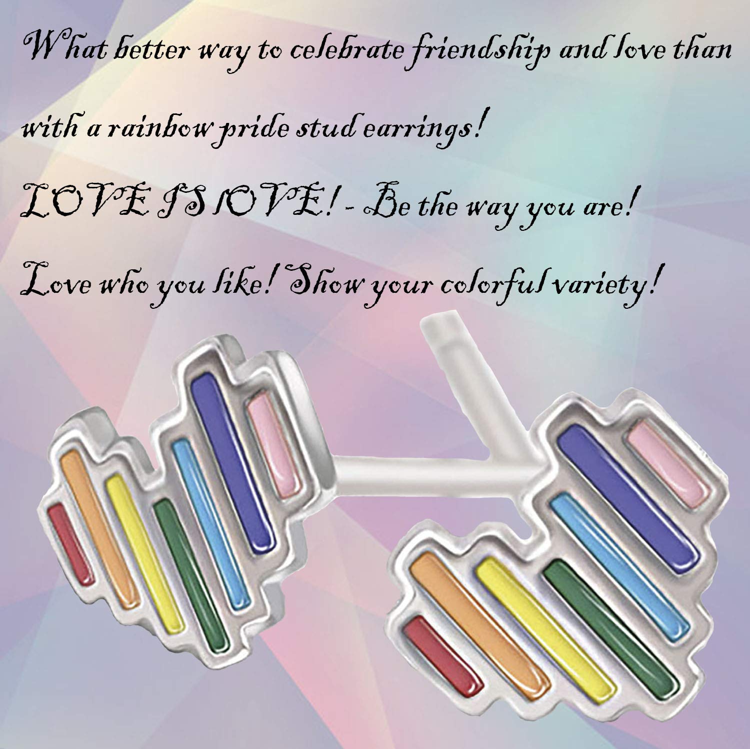 Bobauna Rainbow Heart Stud Earrings - LGBT Pride Jewelry Gift for Gay & Lesbian - Colorful Delicate Studs for Pride Month, LGBTQ+ Events & Everyday Wear