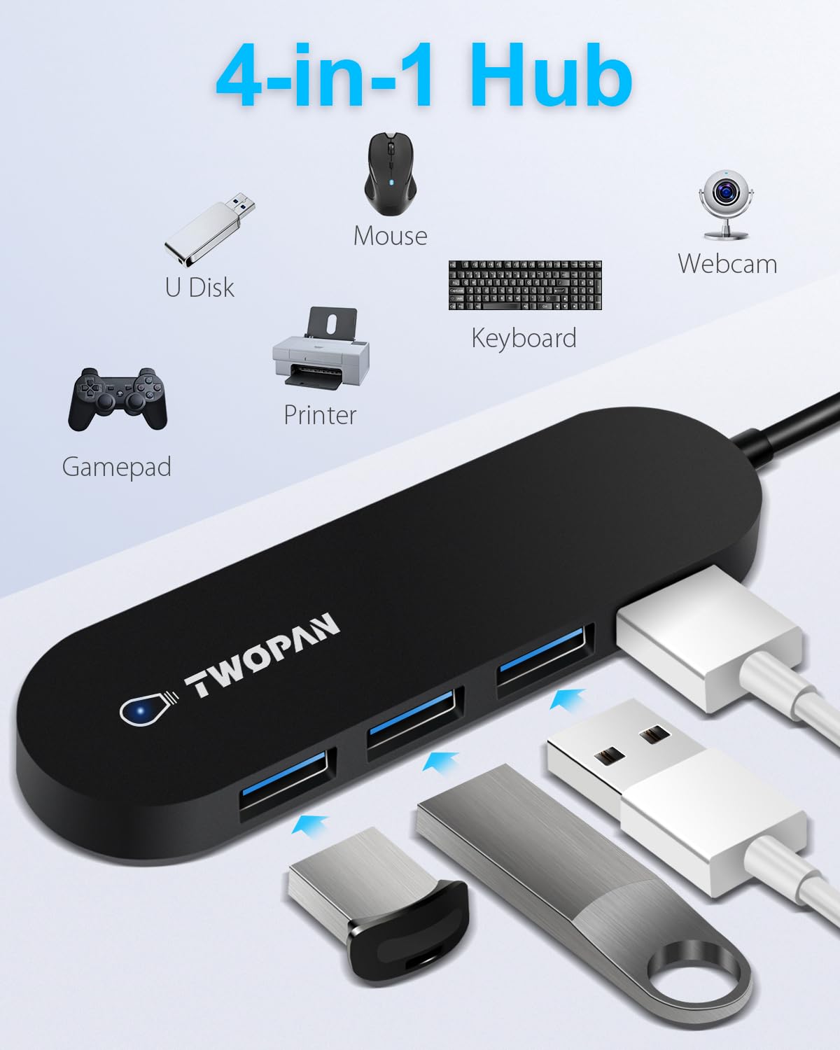 4-Port USB 3.0 Hub with 4ft Extended Cable - Ultra Slim USB Splitter for Laptop, MacBook Pro/Air, Chromebook, Surface Pro, XPS - Compatible with Flash Drives & External HDDs - Perfect for Home Office, Gaming & Travel Accessories