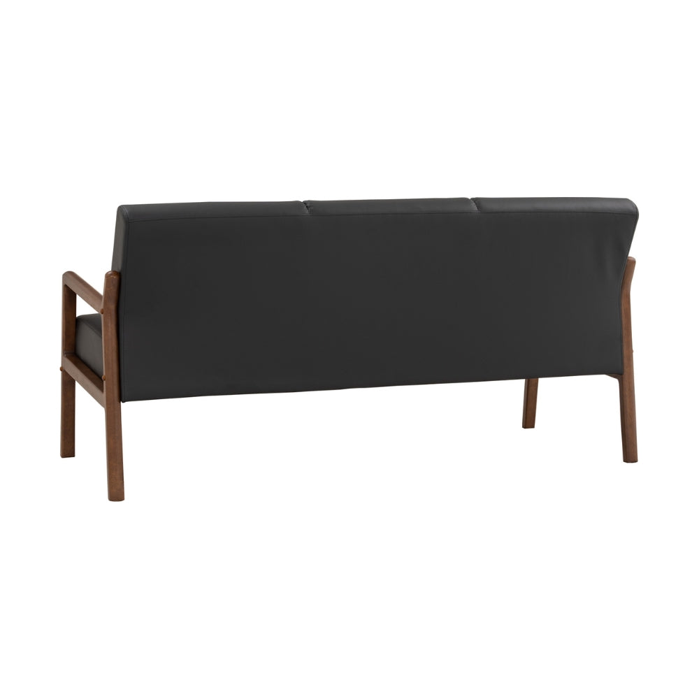 Premium 3-Seater Lounge Sofa in Black & Walnut - Modern Living Room Furniture for Relaxing & Entertaining