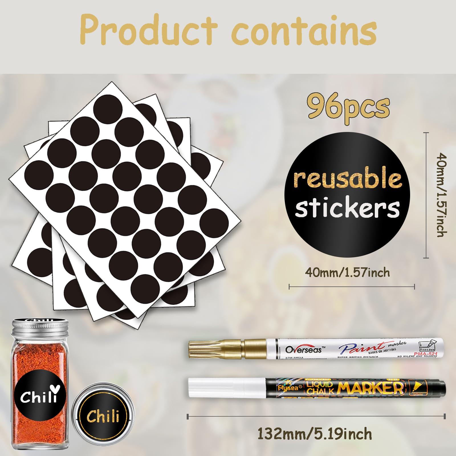 96 Pcs Reusable Waterproof Chalkboard Labels for Storage Bins, Food Containers & Jars - Includes 2 Liquid Chalk Markers - Perfect for Pantry Organization, Spice Jars & Home Storage Solutions