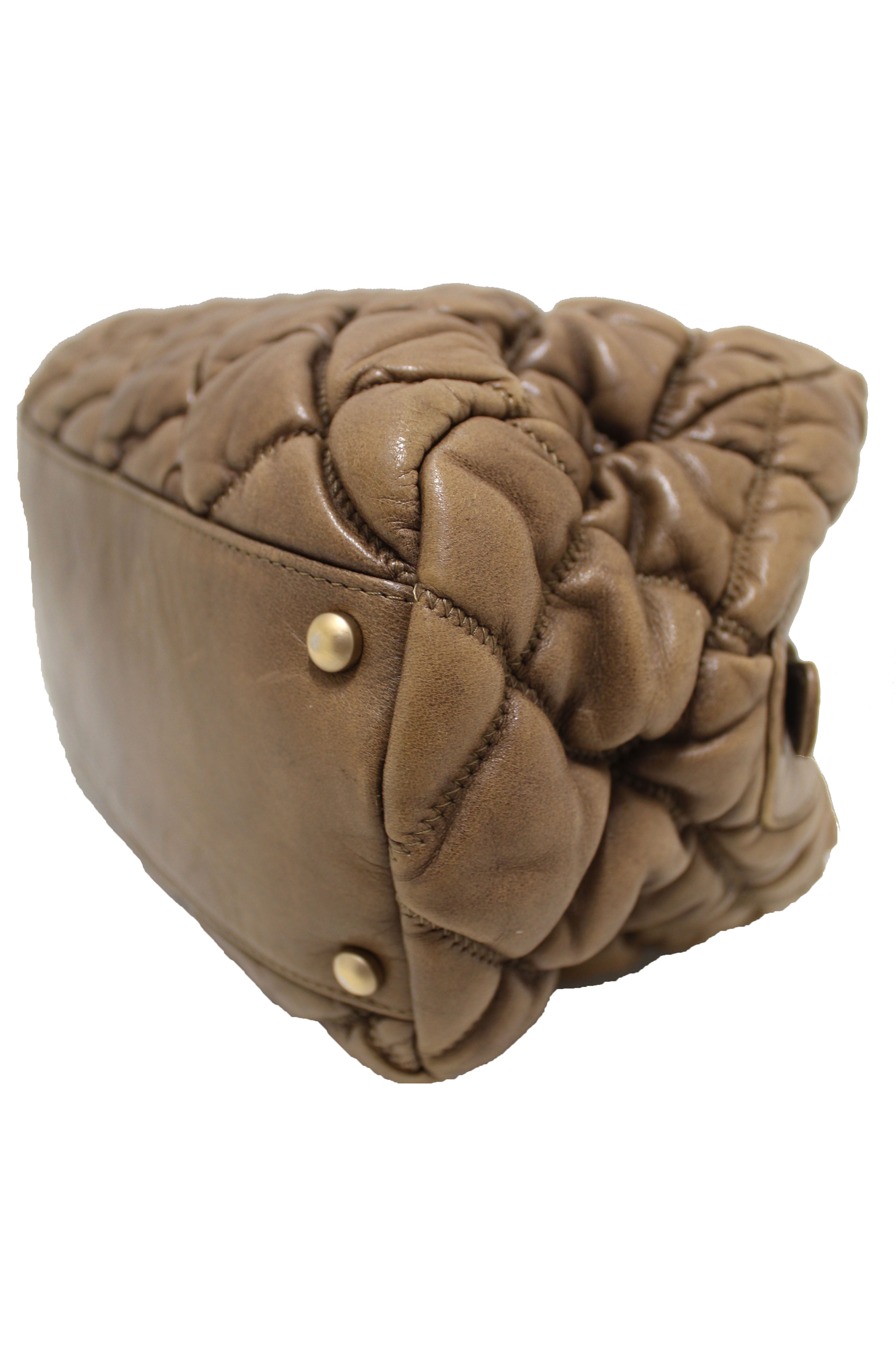 Authentic Chanel Beige Bubble Quilted Lambskin Leather Bowler Bag - Luxury Designer Handbag for Women, Perfect for Work, Travel & Special Occasions