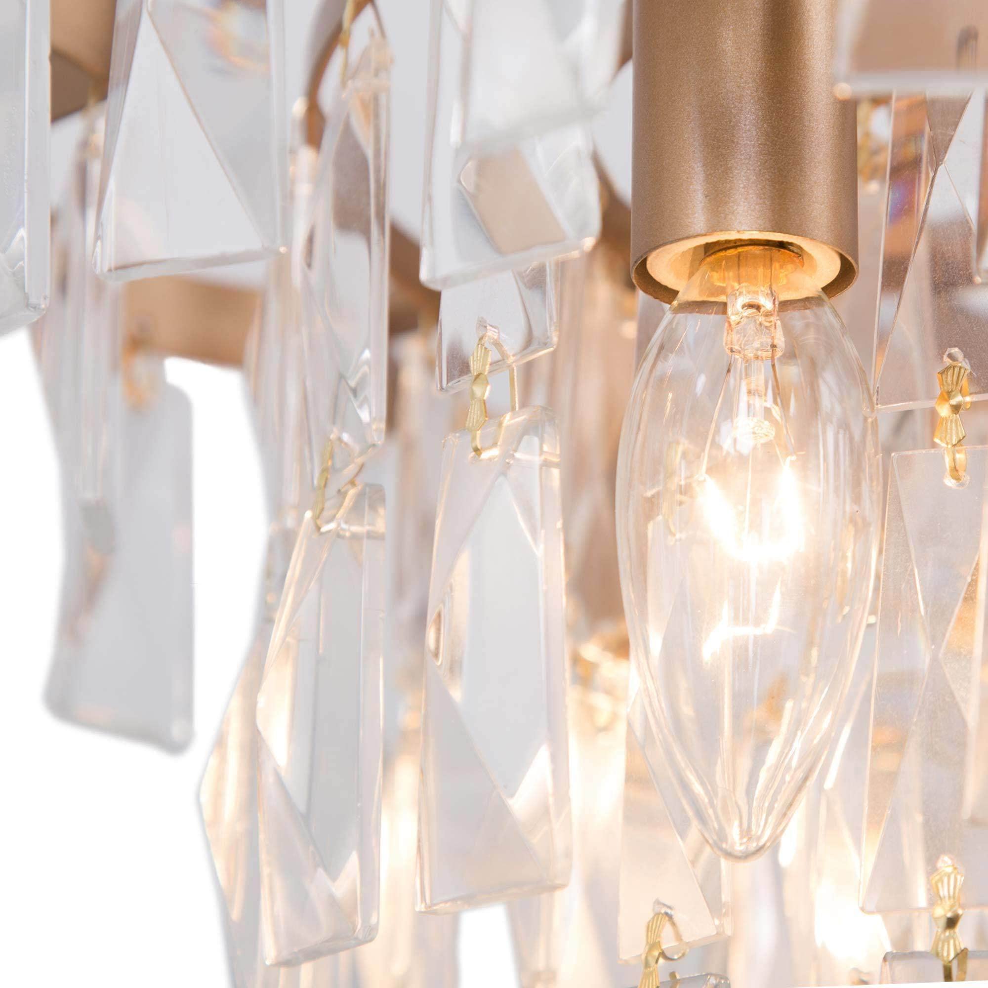 Durent Lighting Gold Crystal Chandelier - 4-Light Modern Tiered Dining Room Ceiling Fixture, 15.5