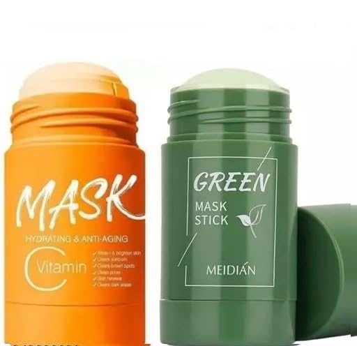 FITBYTE Green Tea & Orange Peel Face Mask Combo - Blackhead Remover, Anti-Acne, Oil Control & Deep Cleansing for Glowing Skin | Perfect for Daily Skincare Routine & Spa Night