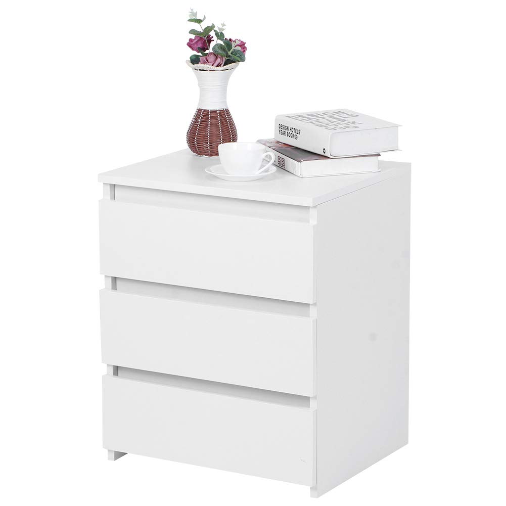 Modern White Night Stand with 3 Storage Drawers - Bedside Table Dresser Cabinet for Bedroom Organization - Perfect for Small Spaces, Apartments & Guest Rooms