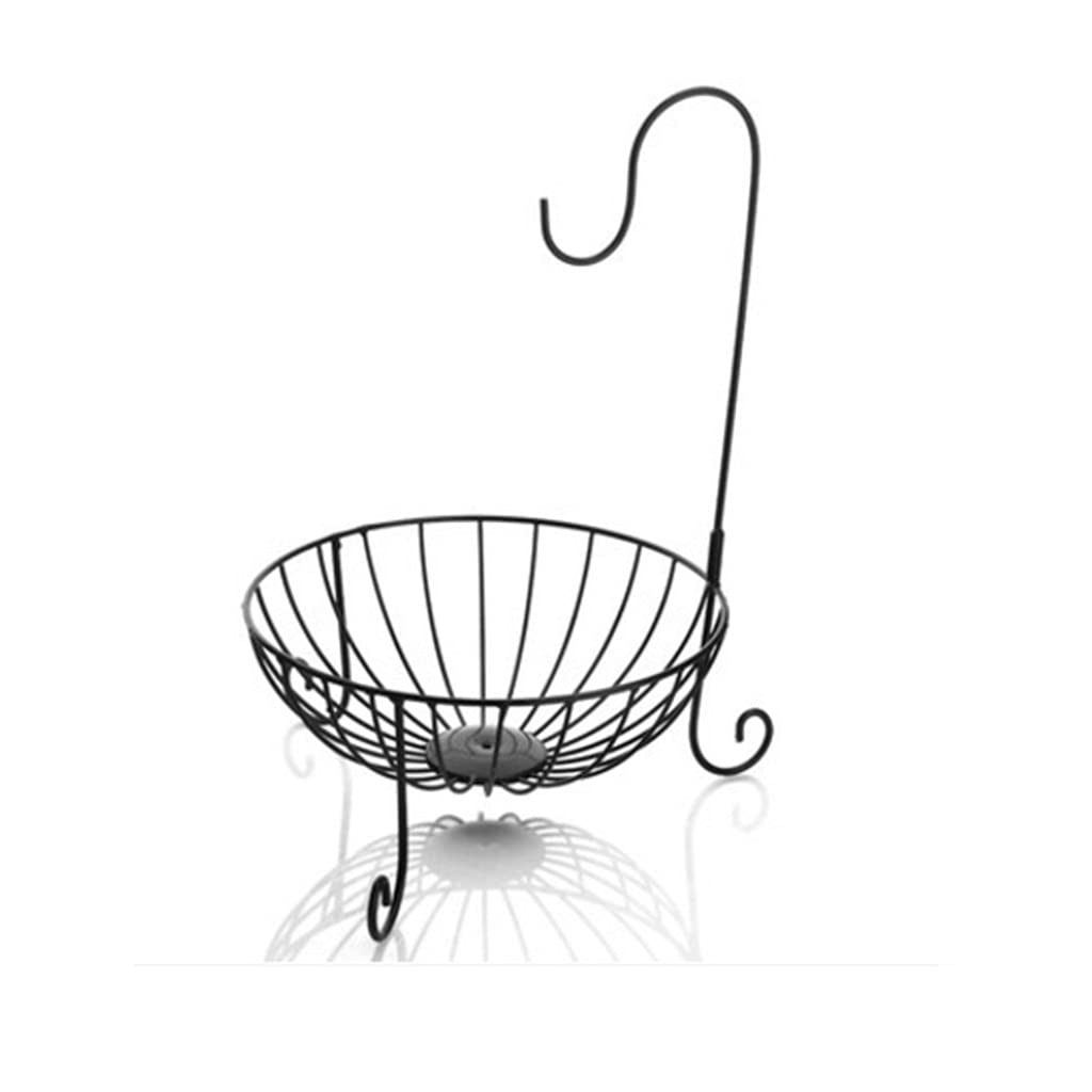 Premium Large-Capacity Iron Fruit Basket with Banana Stand - Kitchen & Living Room Organizer for Draining & Storing Fruits (Black) - Perfect for Fresh Produce Display & Home Decor