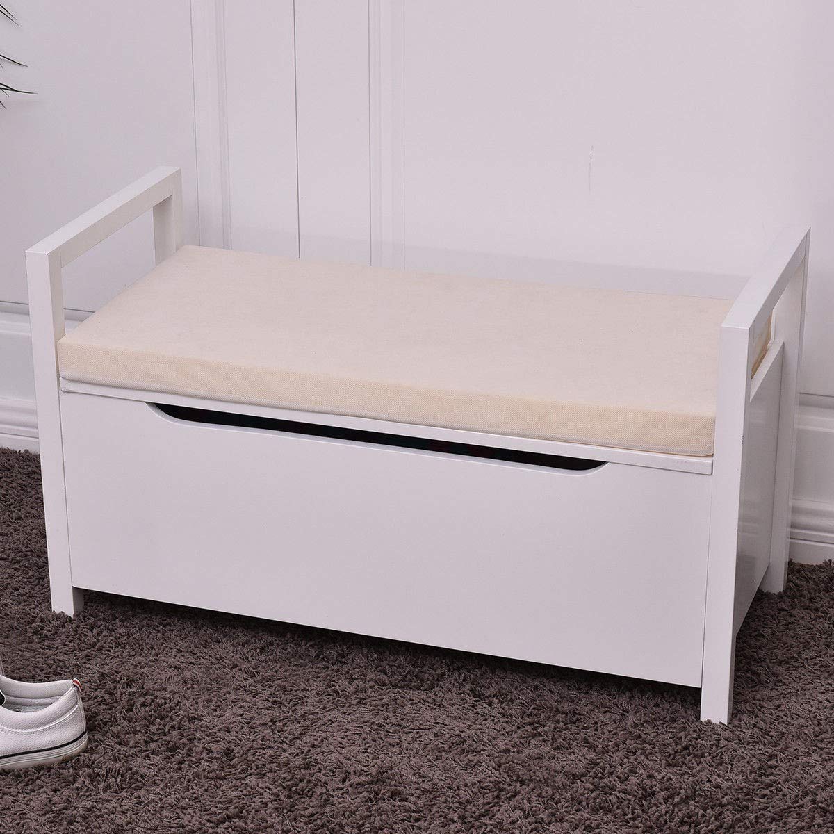 Modern Shoe Bench with Cushioned Seat - Elegant Entryway Storage Rack for Hallway, White Home Decor Furniture | Perfect for Small Spaces, Mudroom Organization & Shoe Storage Solution