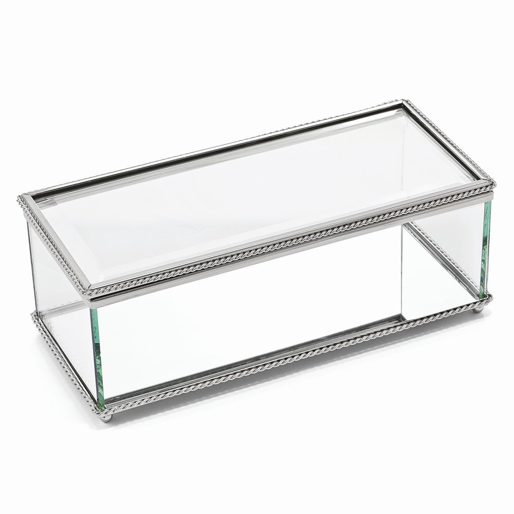 Luxury Nickel-Plated Hinged Rectangular Glass Jewelry Box - Perfect for Storing Rings, Necklaces & Earrings | Elegant Home Decor & Gift Idea