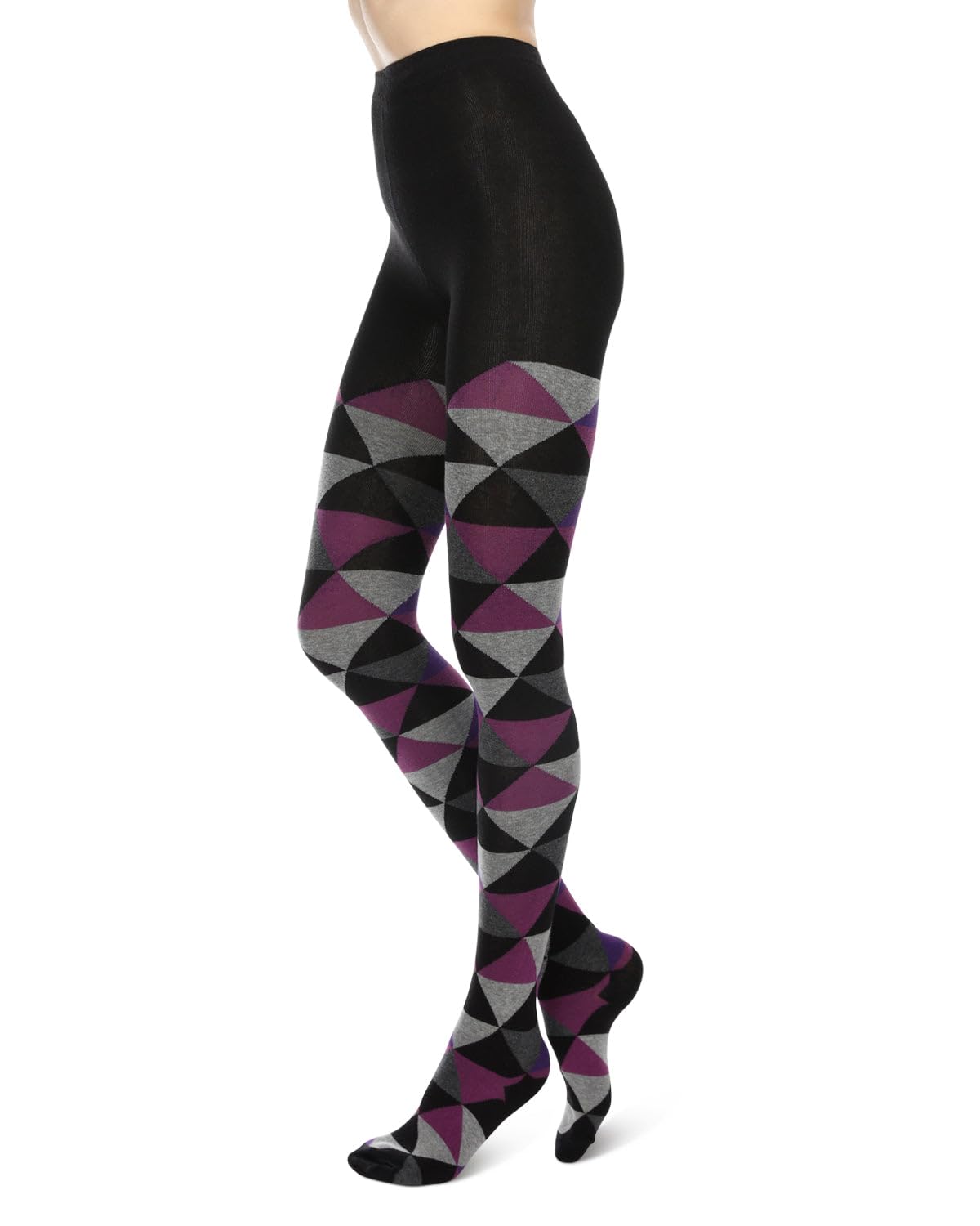 MeMoi Women's Soft Cotton Blend Triangle Pattern Sweater Tights - Warm Winter Leggings for Casual Outfits, Office Wear & Holiday Fashion